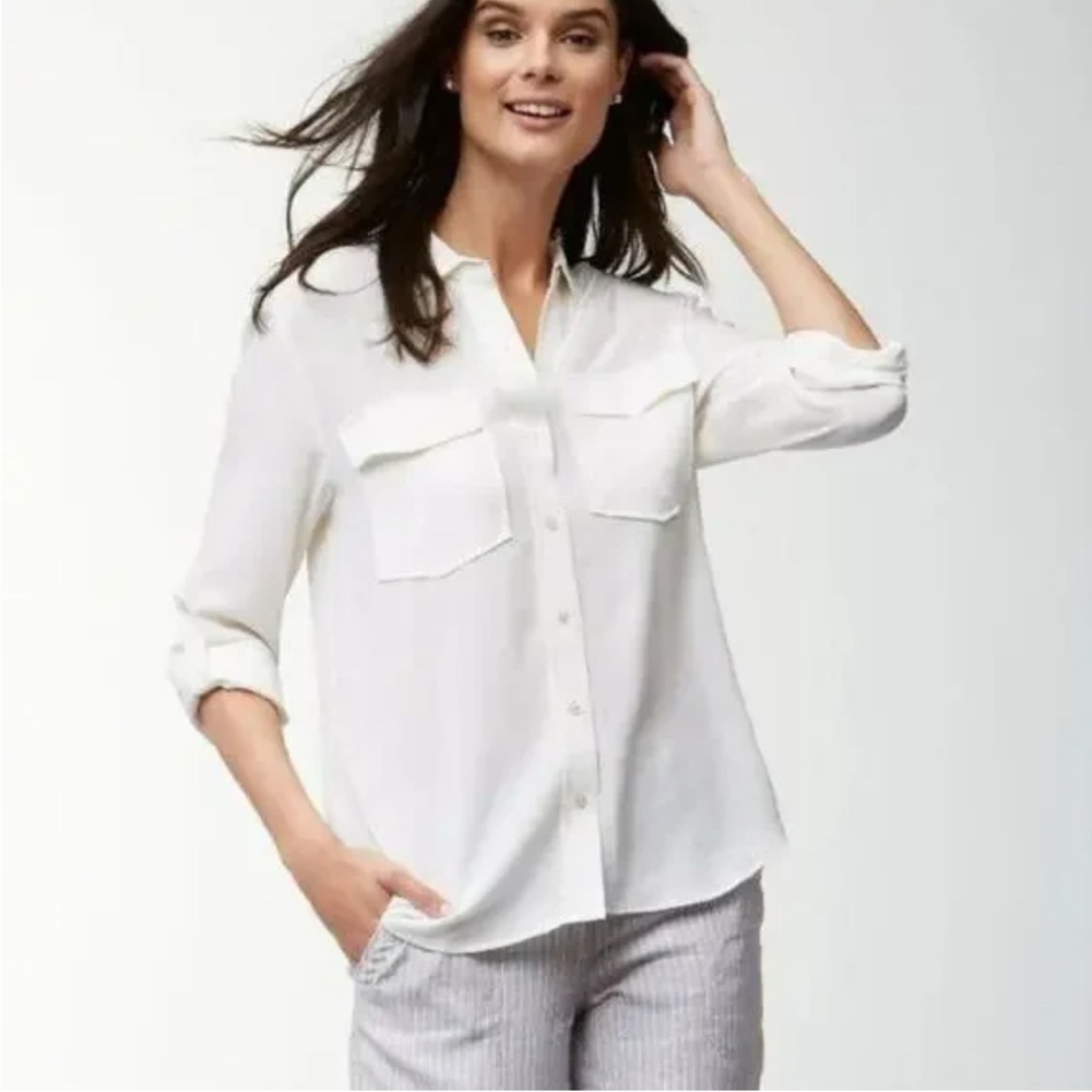 Tommy Bahama women’s silk long sleeve, off white size Small petite